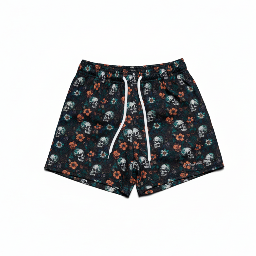 Floral Skull Athletic Short